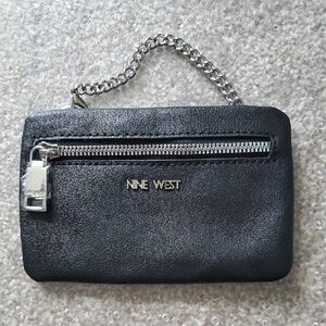 Nine West Black Faux Leather Wristlet with Silver Chain